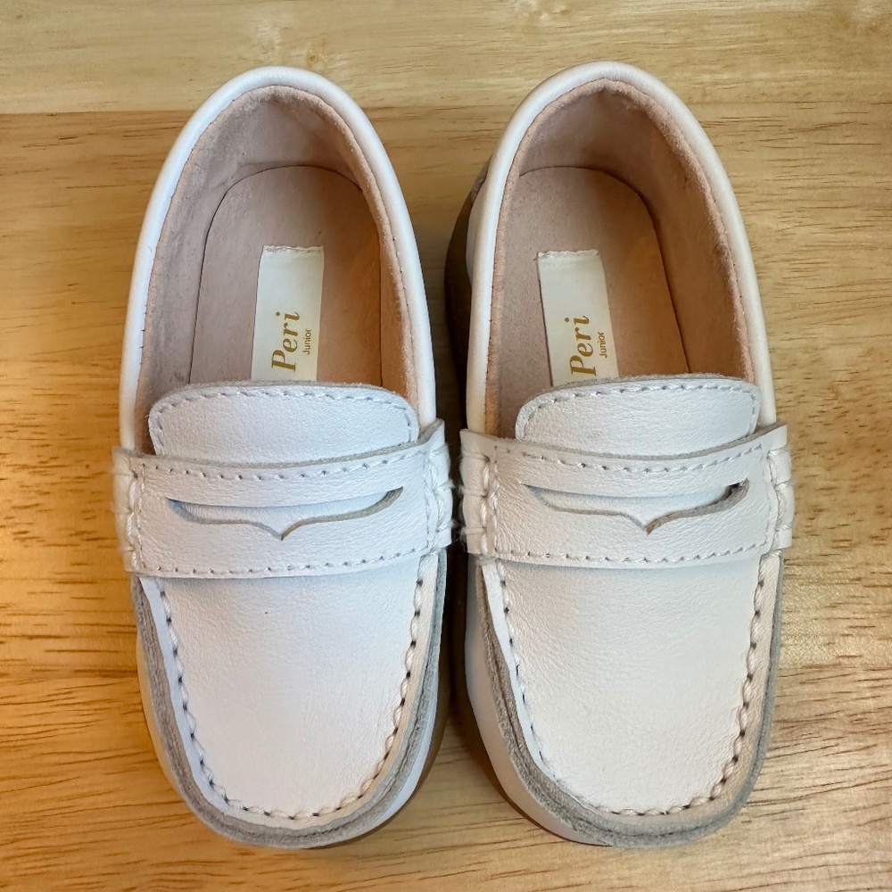 White leather loafers with rubber sole like new!